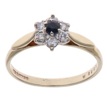 9ct Yellow Gold 0.20ct Diamond and Sapphire Cluster Ring