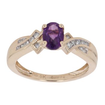 9ct Yellow Gold 0.13ct Diamond And Created Amethyst Ring