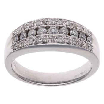 18ct White Gold 0.50ct Brilliant Cut Diamond Three Row Ring