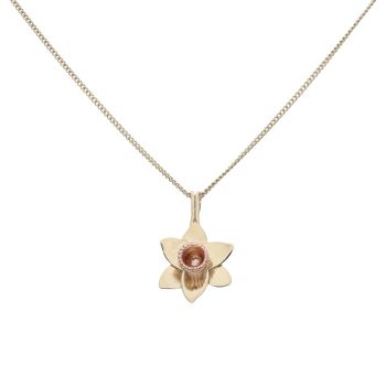 9ct Yellow and Rose Gold Clogau Daffodil Pendant and Curb Chain 22"