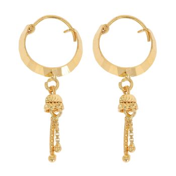 22ct Yellow Gold Diamond Cut Dropper Hoop Earrings