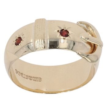 9ct Yellow Gold Garnet Buckle Ring