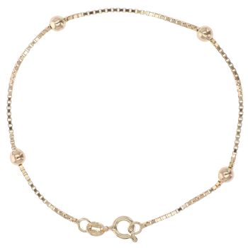 9ct Yellow Gold Box and Bead Bracelet 7"