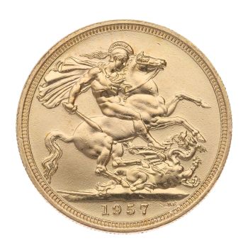 1957 Elizabeth II First Portrait Full Sovereign Coin