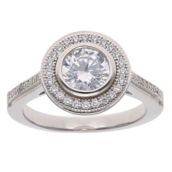 Silver Cubic Zirconia Halo Cluster Ring By Icesia