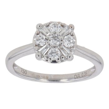 18ct White Gold 0.35ct Brilliant and Baguette Cut Diamond Cluster Ring