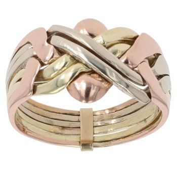 9ct Yellow White and Rose Gold Six Piece Puzzle Ring