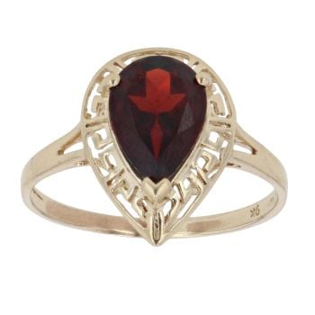 9ct Yellow Gold Greek Key Garnet Single Stone Ring