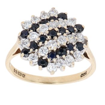9ct Yellow Gold Sapphire And Cubic Zirconia Cluster Ring
