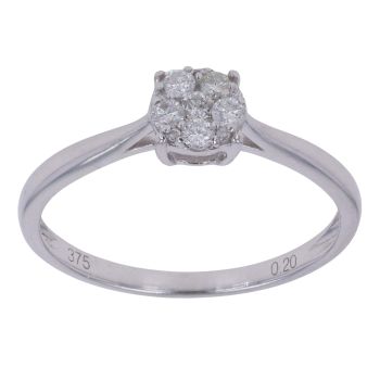 9ct White Gold 0.20ct Brilliant Cut Diamond Cluster Ring