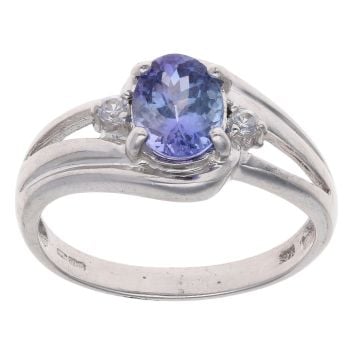 9ct White Gold Tanzanite And Cubic Zirconia Ring