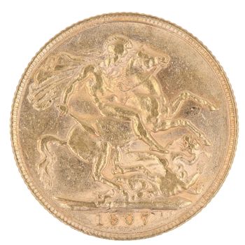 1907 Edward VII Large Head UK Full Sovereign Coin