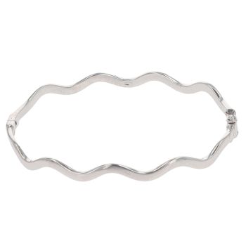 18ct White Gold Wave Hinged Bangle