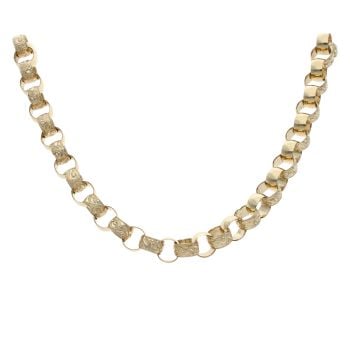 9ct Yellow Gold Patterned and Plain Belcher Chain 22"