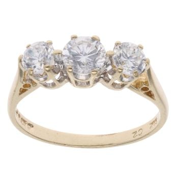 9ct Yellow Gold Cubic Zirconia Three Stone Ring