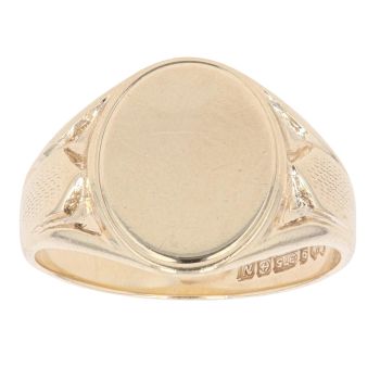 9ct Yellow Gold Patterned And Plain Signet Ring