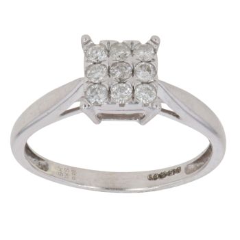 9ct White Gold 0.20ct Brilliant Cut Diamond Cluster Ring