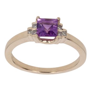 9ct Yellow Gold 0.04ct Diamond And Created Amethyst Ring