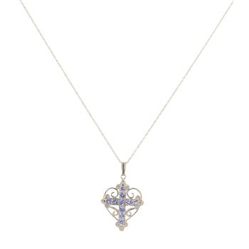 9ct Yellow Gold Tanzanite Cross Heart Pendant and Chain 18"