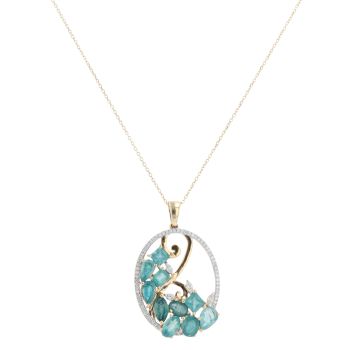 18ct Yellow Gold 0.35ct Brilliant Cut Diamond And Blue Gemstone Pendant And Chain 18"
