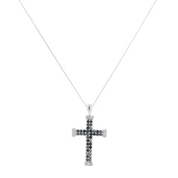 18ct White Gold 0.80ct Black Diamond Cross Pendant And Chain 18"