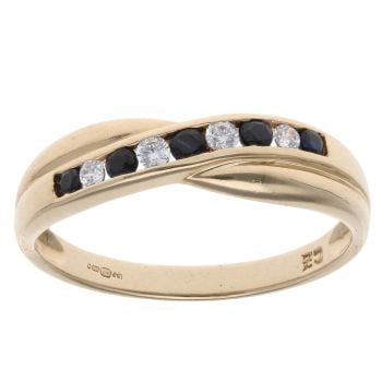 9ct Yellow Gold Sapphire And Cubic Zirconia Crossover Ring