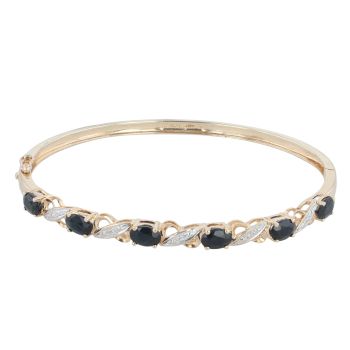 9ct Yellow Gold 0.02ct Diamond and Sapphire Bangle