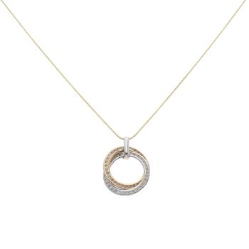 9ct Yellow and White Gold Cubic Zirconia Inter-linked Double Circle Pendant and Chain 18"