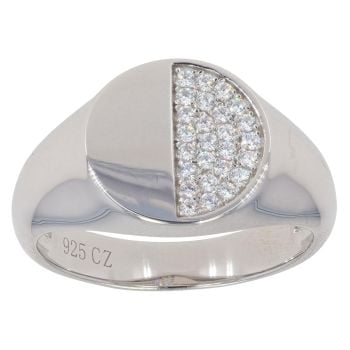Silver Cubic Zirconia Circular Signet Ring By Icesia