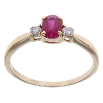 9ct Yellow Gold 0.10ct Diamond and Ruby Three Stone Ring