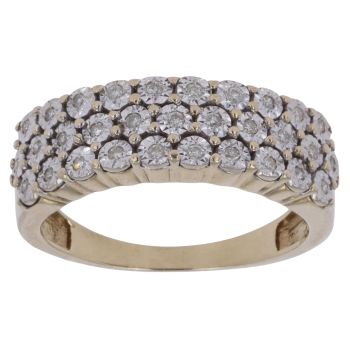 9ct Yellow Gold 0.16ct Brilliant Cut Diamond Three Row Cluster Ring