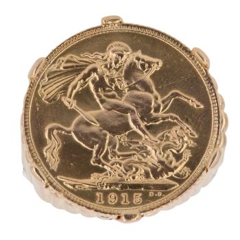 18ct Yellow Gold 1915 George V UK Full Sovereign Coin Ring