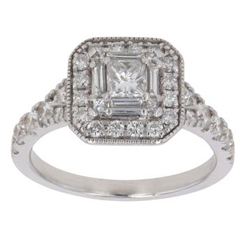 18ct White Gold 1.00ct Brilliant, Baguette and Princess Cut Diamond Cluster Ring