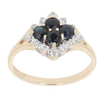 9ct Yellow Gold Sapphire And Cubic Zirconia Cluster Ring