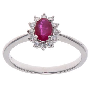 18ct White Gold 0.16ct Diamond and Ruby Cluster Ring