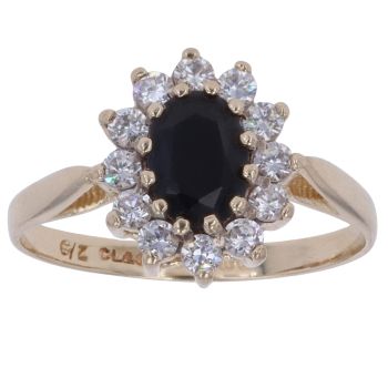 9ct Yellow Gold Sapphire and Cubic Zirconia Cluster Ring