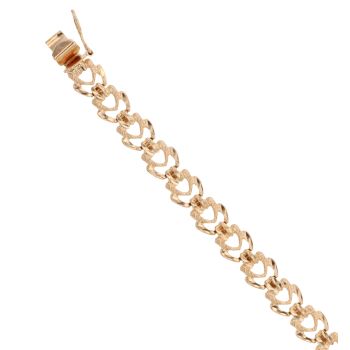 14ct Yellow Gold Hearts Patterned Bracelet 7"