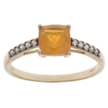 9ct Yellow Gold Fire Opal And Cubic Zirconia ring