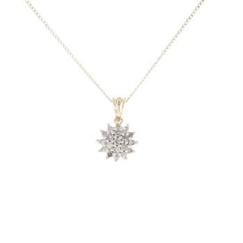 9ct Yellow Gold 0.25ct Diamond Cluster Pendant And Chain 18"