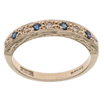 9ct Yellow Gold 0.10ct Brilliant Cut Diamond and Sapphire Eternity Ring