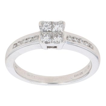 18ct White Gold 0.50ct Princess And Brilliant Cut Diamond Cluster Ring