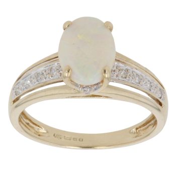 9ct Yellow Gold 0.05ct Diamond and Opal Single Stone Ring