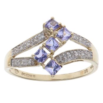 9ct Yellow Gold 0.15ct Diamond and Tanzanite Fancy Ring