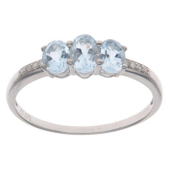 9ct White Gold 0.05ct Diamond and Aquamarine Three Stone Ring