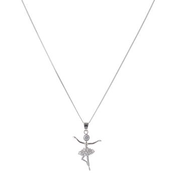 9ct White Gold Cubic Zirconia Ballerina Cluster Pendant and Chain 18"