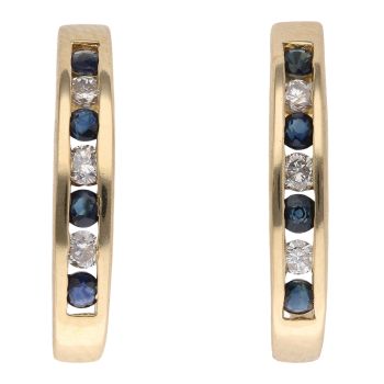 18ct Yellow Gold 0.18ct Diamond And Sapphire Hoop Earrings