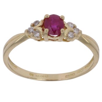 18ct Yellow Gold 0.10ct Diamond and Ruby Ring
