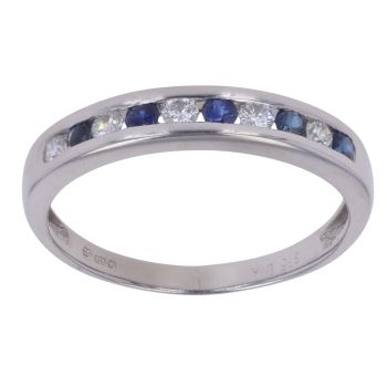 9ct White Gold 0.15ct Diamond and Sapphire Eternity Ring