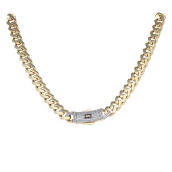 14ct Yellow Gold Monaco Classic Plain Pave Lock Curb Chain 20"