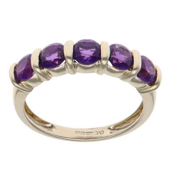 9ct Yellow Gold Amethyst Five Stone Ring